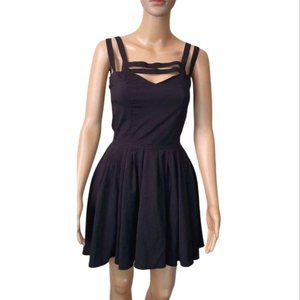 Dress Sze 8 black fit and flare cut out strappy summer pleated casual cocktail